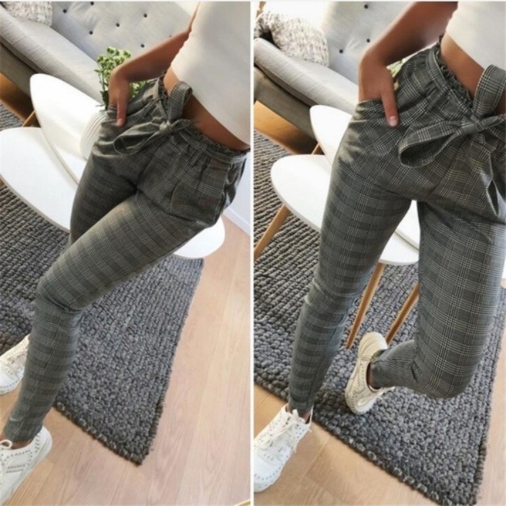 Plaid high waist pants